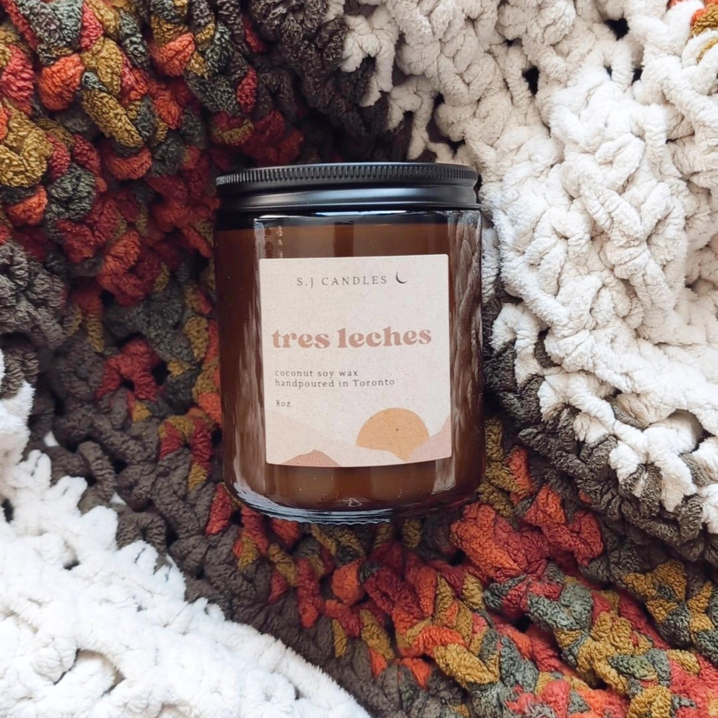 Tres Leches coconut soy wooden wick candle in glass jar - vegan, hand-poured in Toronto. Latin inspired