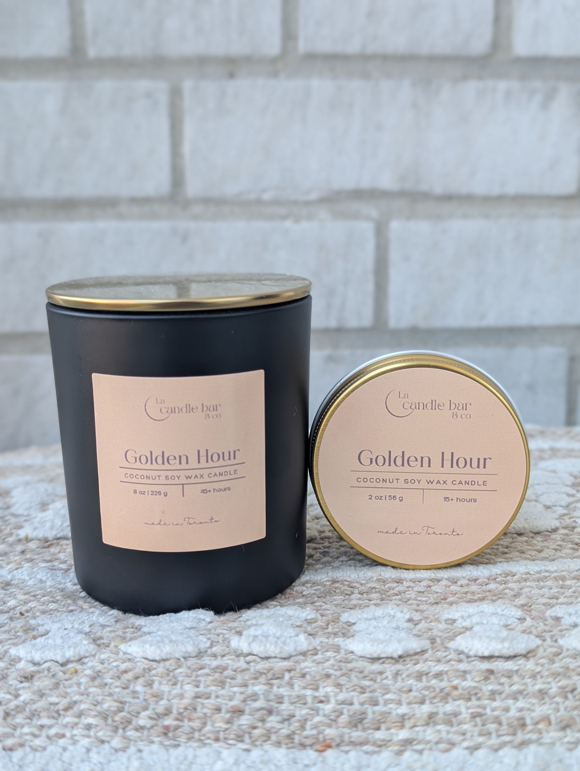 Golden Hour coconut soy wooden wick candle in glass jar — vegan, hand-poured in Toronto