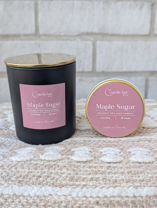 Maple Sugar coconut soy wooden wick candle in glass jar — vegan, hand-poured in Toronto.