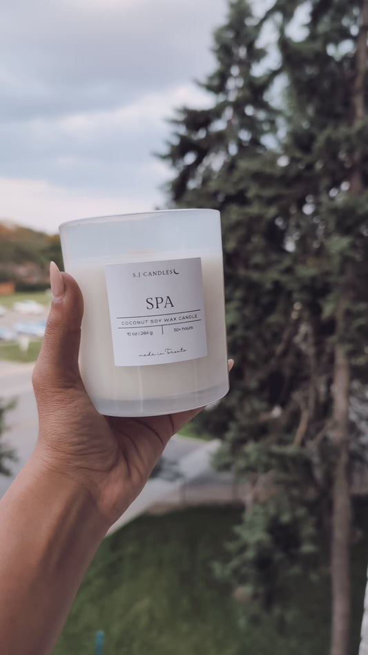 Spa is a hand-poured candle with refreshing eucalyptus and spearmint scents, creating a calming atmosphere for relaxation, stress relief, and self-care