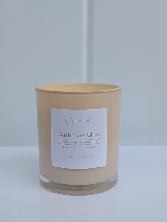 Cashmere Glow coconut soy wooden wick candle in glass jar — vegan, hand-poured in Toronto