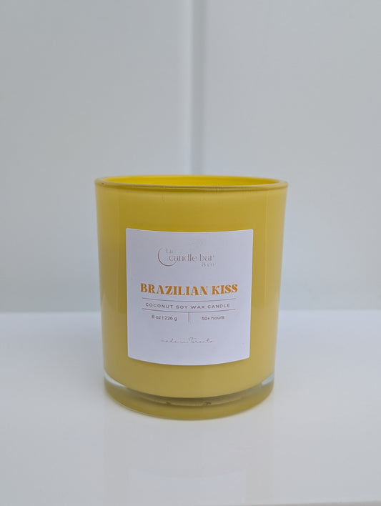 Brazilian Kiss coconut soy wooden wick candle in glass jar — vegan, hand-poured in Toronto