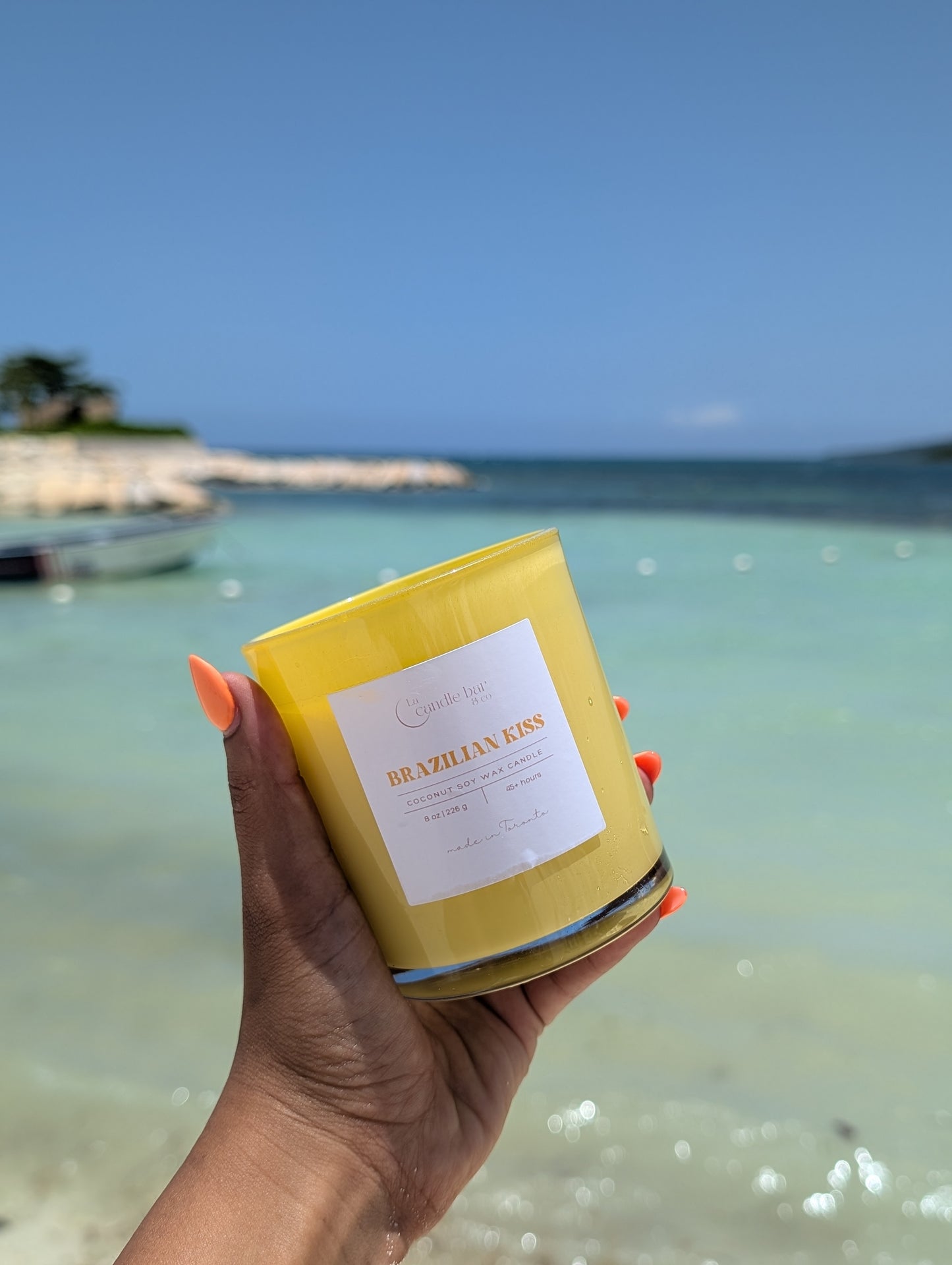 Brazilian Kiss candle inspired by Sol de Janeiro with pistachio and caramel scent