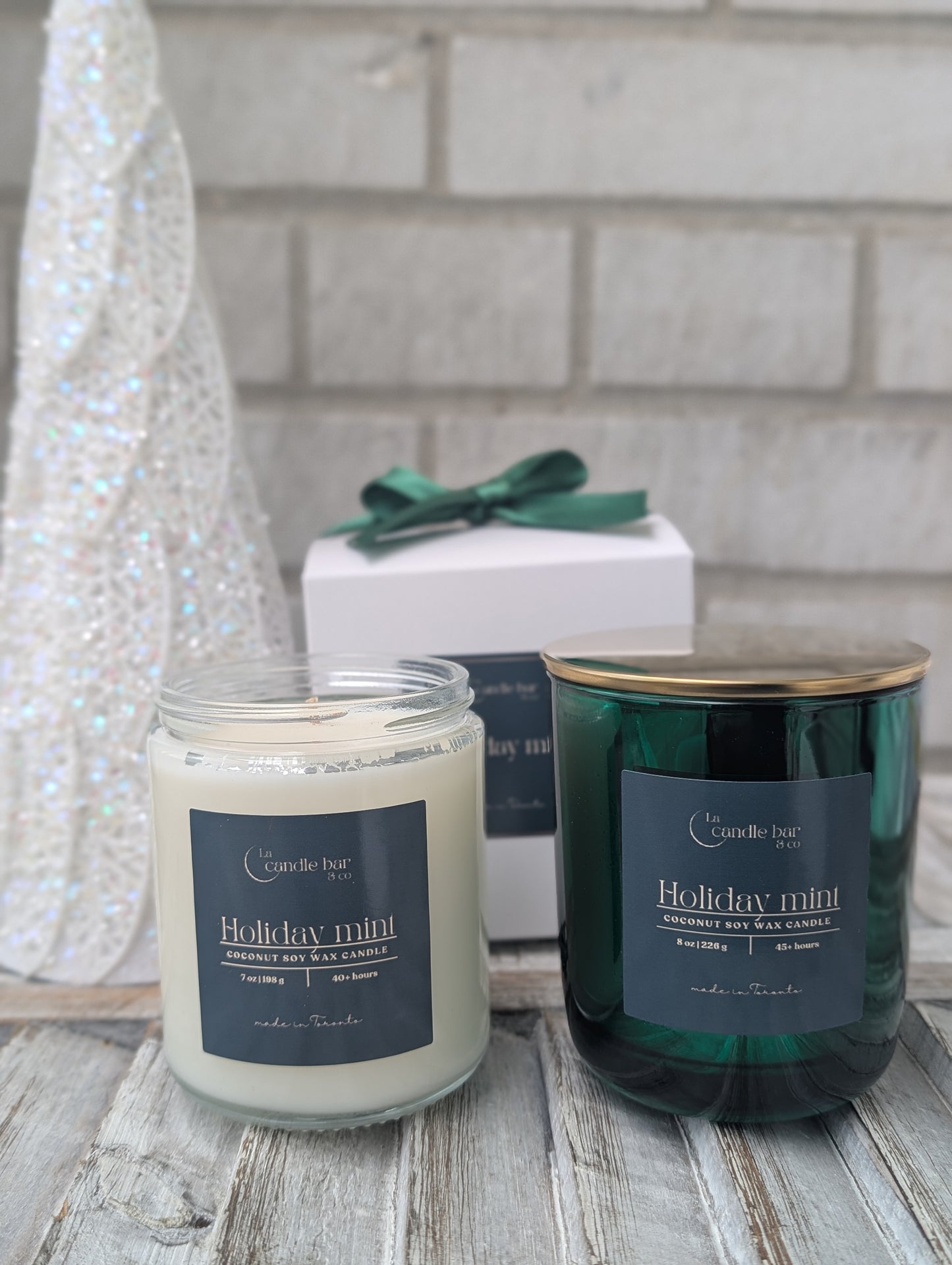 Holiday Mint luxury holiday candle with fresh peppermint and sweet mint leaves