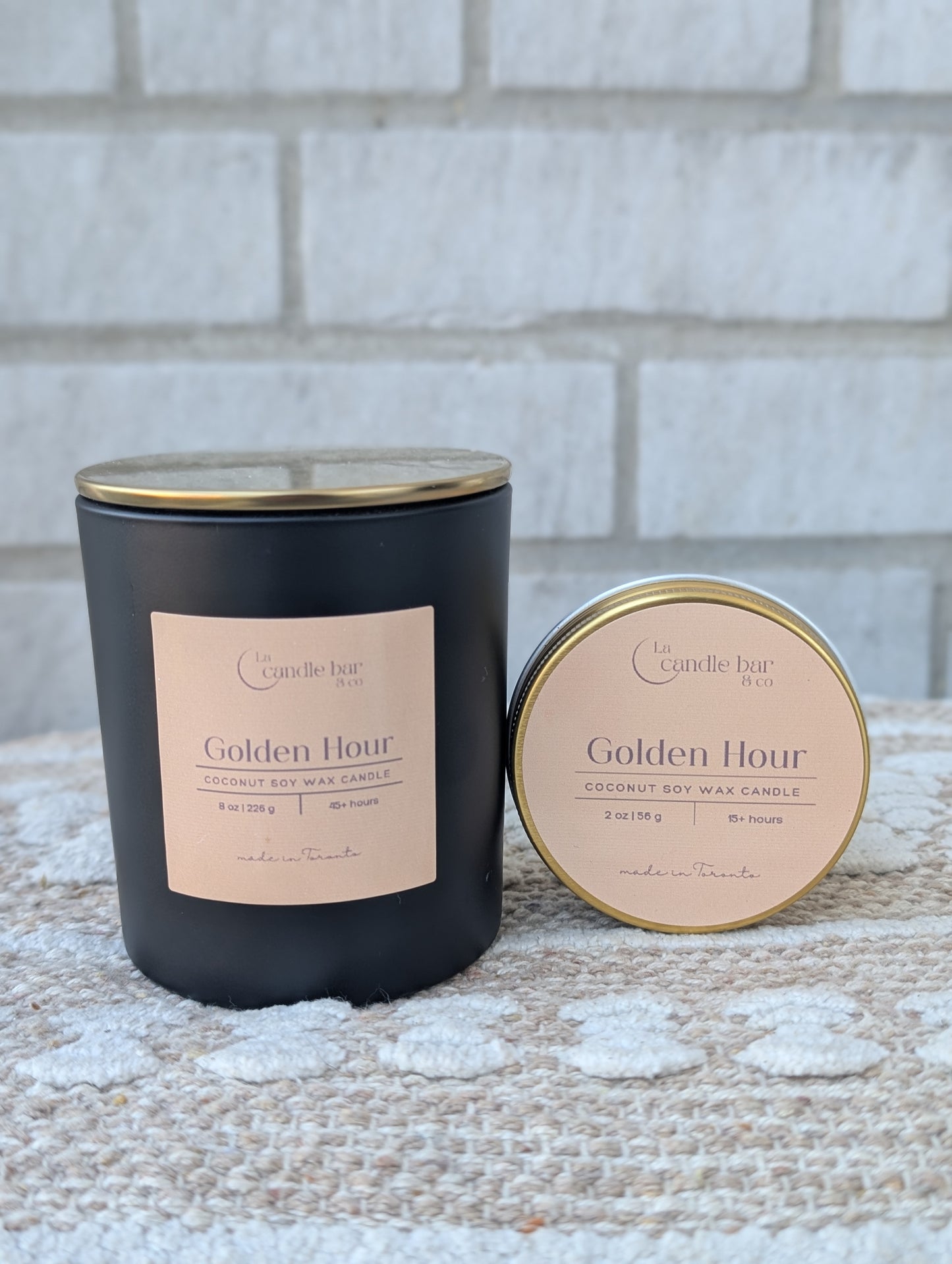 Golden Hour coconut soy wooden wick candle in glass jar — vegan, hand-poured in Toronto