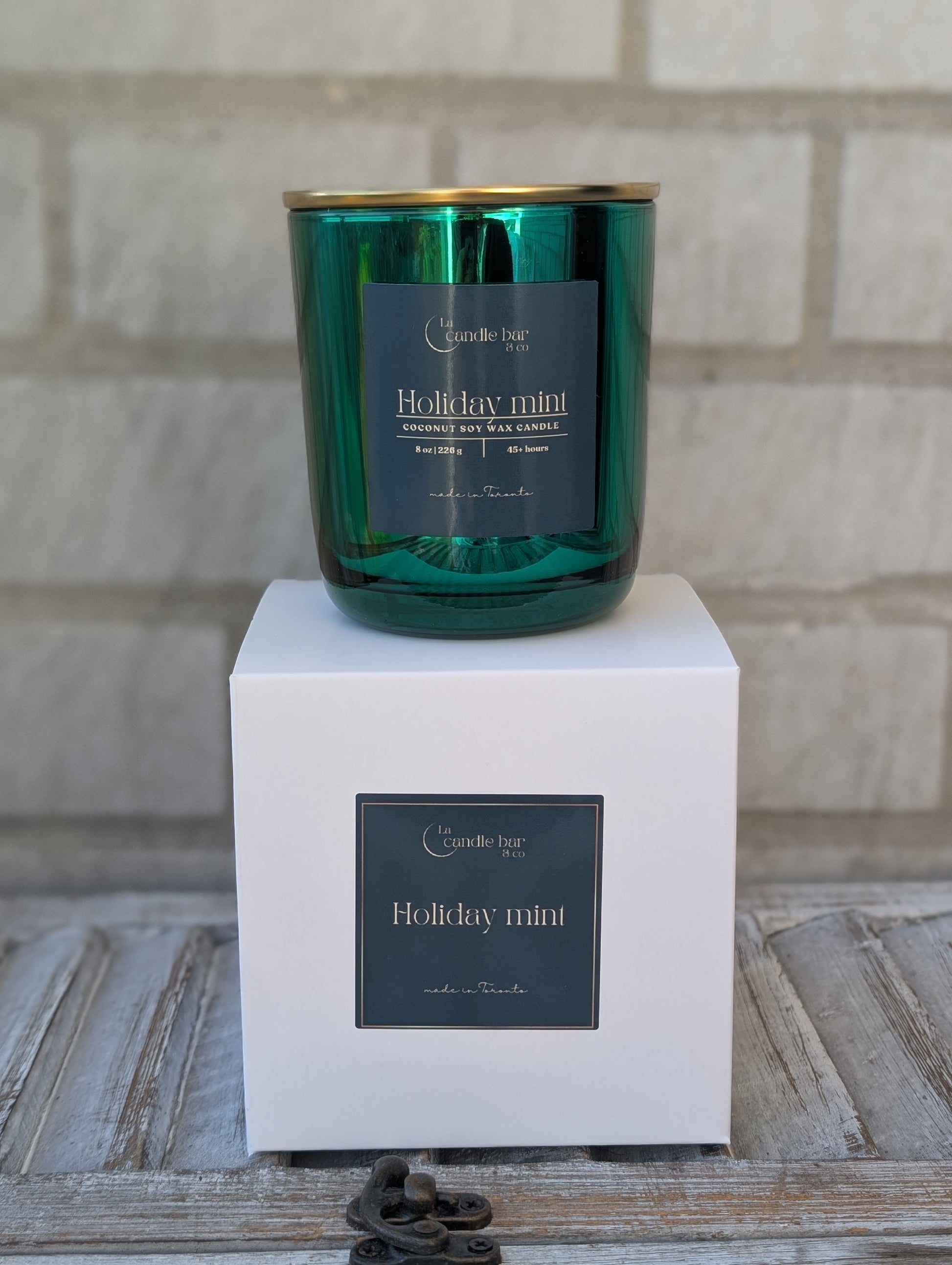 Holiday Mint luxury holiday candle with fresh peppermint and sweet mint leaves
