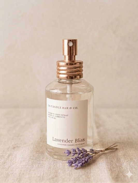 Handpoured Lavender Bliss room spray made in Toronto, Canada.